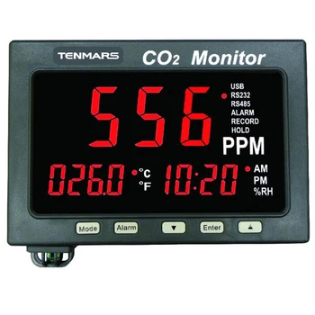 TENMARS TM-187D Store LED-Skærm CO2/Temp/RH Overvåge Brug For Fugtighed, Temperatur, Våd Pære og dugpunkt.Alarm Funktion.