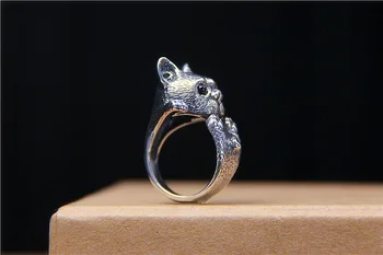 Thai sølv smykker S925 personlighed dejlig fransk bulldog genoprette gamle måder, Søde hvalp, sølv ring for kvinder