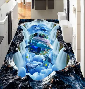 Tilpas wall paper vægmaleri 3d pvc-gulvtæppe dolphin selvklæbende rulle Stue, soveværelse selvklæbende tapet badeværelse 3D-gulvtæppe