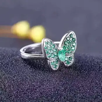 Troskab Naturlige emerald s925 sterling sølv Butterfly fine smykker til kvinder naturlige grønne ædelsten, ringe, Vedhæng, øreringe