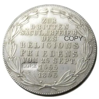Ucirkulerede 1855 Tyskland 2 gulden Frankfurt - Fred Au Detaljer CollectibleE Sølv forsølvede Kopi Sølv Forgyldt Kopi