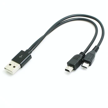 USB-2 i 1-kabel Mini-usb, Mini USB og micro usb 2,0 mikro-usb-5-pin-stik y-kabel for opladning og data sync 25cm