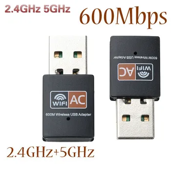 USB-WiFi-Adapter 2.4 GHz, 5 ghz 600Mbps/300Mbps WiFi-Antenne Dual Band 802.11 b/n/g/ac Mini computers Trådløse netværkskort Modtager