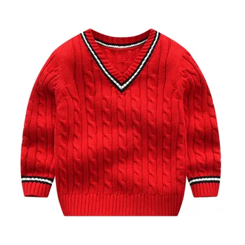 Vinteren Casual Børn Baby Dreng Sweater Solid Farve Strikket Pullover Sweater med V-hals Børn Drenge Trøjer Og Toppe