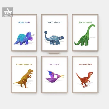 Væg Kunst, Lærred Maleri Dinosaur Dyre-Art Prints Nordiske Farverige Plakater Og Prints Væg Billeder Kids Baby Drenge Værelse Indretning