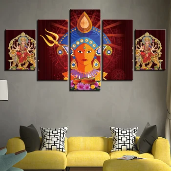 Wall Art Canvas Billeder, HD-Udskrivning 5 Stykker Elefant Gud Ganesha Plakater Rammer Modulære For Stue Indretning og Moderne Malerier