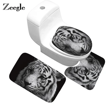 Zeegle 3stk Anti Slip bademåtte Set White Tiger Mønster, Toilet Mat i Hårdskum Mat Badeværelse gulvmåtte, Non-slip Tæppe