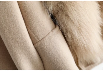 ZY369-1 Kvinder ægte uld pels klassisk frakke dame kvindelige ræv pels foring med hætte Efterår/Vinter fox fur jakke overfrakker